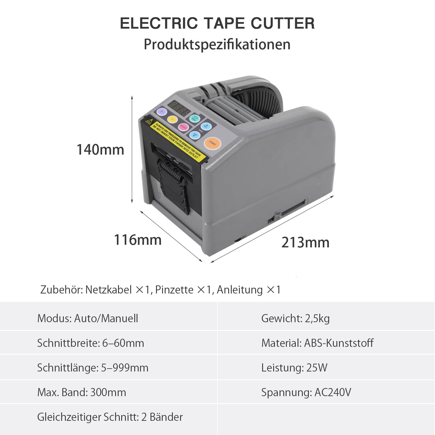 Kurflo Automatischer Klebebandspender, Elektrischer Klebebandabroller für Bandbreite 6-60mm, Länge 999mm, Bandspender, Elektrischer Bandschneider, Bandschneidemaschine für Büro, Schule und Laden