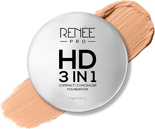 RENEE PRO HD 3 In 1 Compact,Concealer, Foundation - Crème, SPF 20, Matte Finish, High Coverage, Ultralight &amp; Silky Smooth 