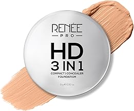 RENEE PRO HD 3 In 1 Compact,Concealer, Foundation - Crème, SPF 20, Matte Finish, High Coverage, Ultralight & Silky Smooth Finish, Enriched With Vitamin E, C & Aloe Vera - 9 Gm