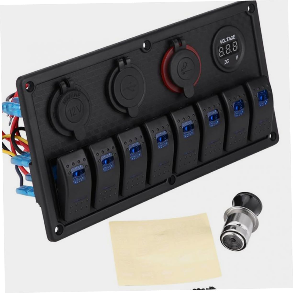 PRETYZOOM 12v Voltmeter Combination Control Panel 8 Gang Marine Panel Waterproof for Rv Car Truck Boat