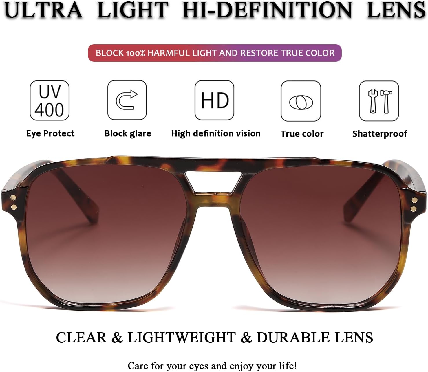 PORADAY Retro Aviator Sunglasses for Women Men Trendy Classic 70s Square Frame Sun Glasses Vintage Aviators Shades - Image 4