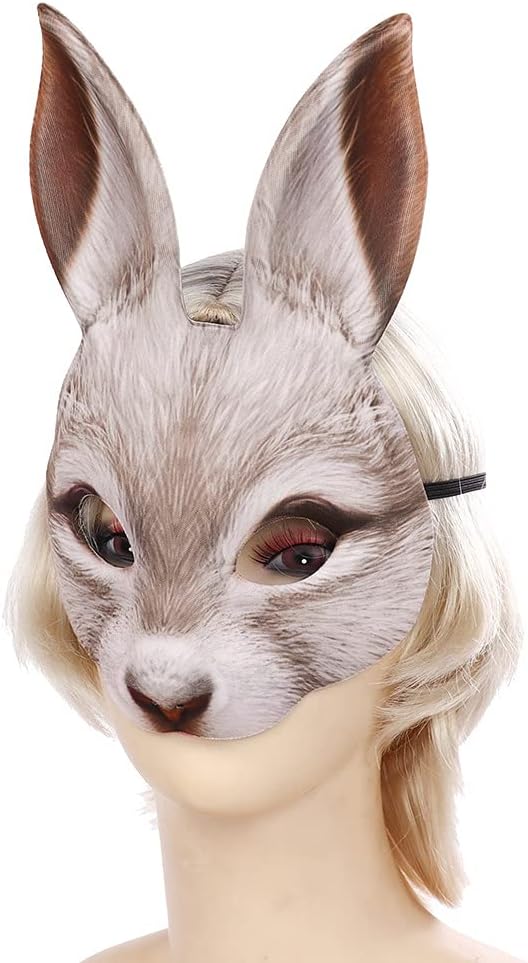 NewL Cute Half Face Rabbit Mask Role Play Costume Prop Animal Carnival Party Mask with Elastic Strap for 2026 Halloween