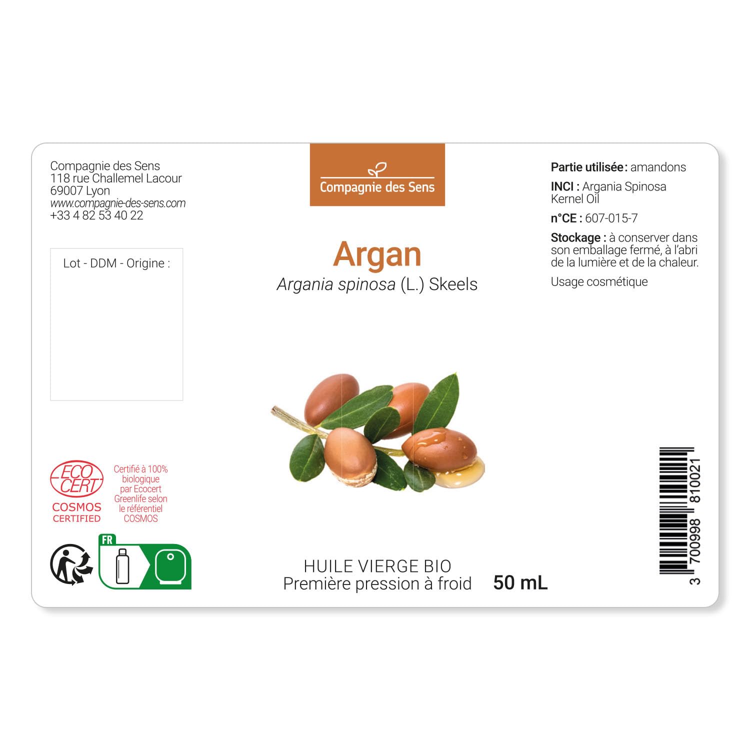 Argan du Maroc - Huile Végétale Vierge BIO - Flacon en verre - Première pression à froid - 1L