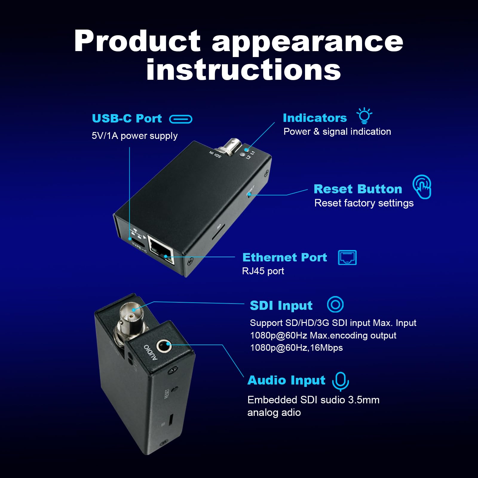 DDMALL HEVC Encoder SD/HD/3G-SDI zu IP Encoder für Live-Streaming, H.265 H.264 Video Audio Live Streaming Encoder, 2K Cloudbasierter SRT Encoder mit SRT, RTMP/RTMPS, RTSP oder UDP, Modell SEV-2K