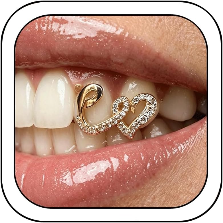 Gold Grills for Your Teeth Grillz for Women Hollow Heart Mouth Grills Rhinestone Teeth Grillz for Your Teeth Hip Hop Halloween Party Custom Accessory