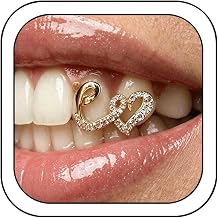Gold Grills for Your Teeth Grillz for Women Hollow Heart Mouth Grills Rhinestone Teeth Grillz for Your Teeth Hip Hop Halloween Party Custom Accessory