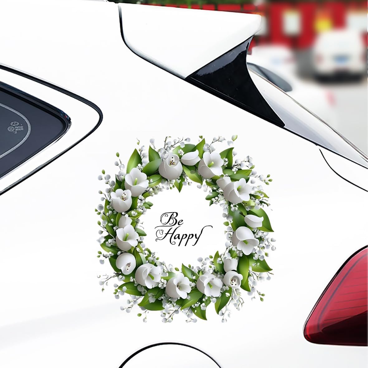 1pcs Flower Wreath Toilet Decal, Self-Adhesive Waterproof Green Plants Toilet Lid Tank Cover Seat Decals, Bathroom Wall Stickers for Bathroom Cistern Decor (White)