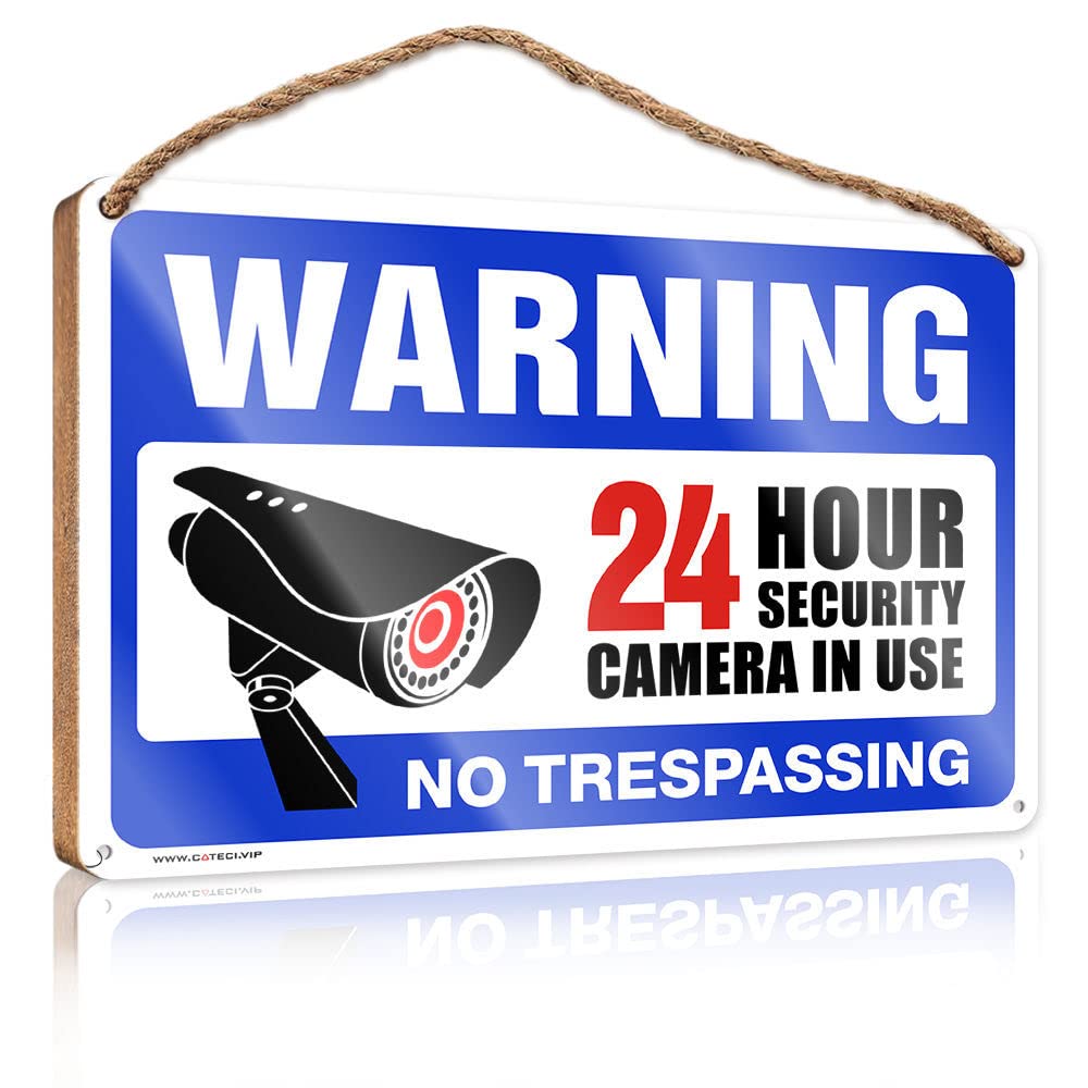 FZFN Kitchen Funny Sign Video Surveillance Signs, No Trespassing Violators Will Be Prosecuted Wooden Sign Wood Signs For Home Decor Kitchen Sign Decor(15X28CM)