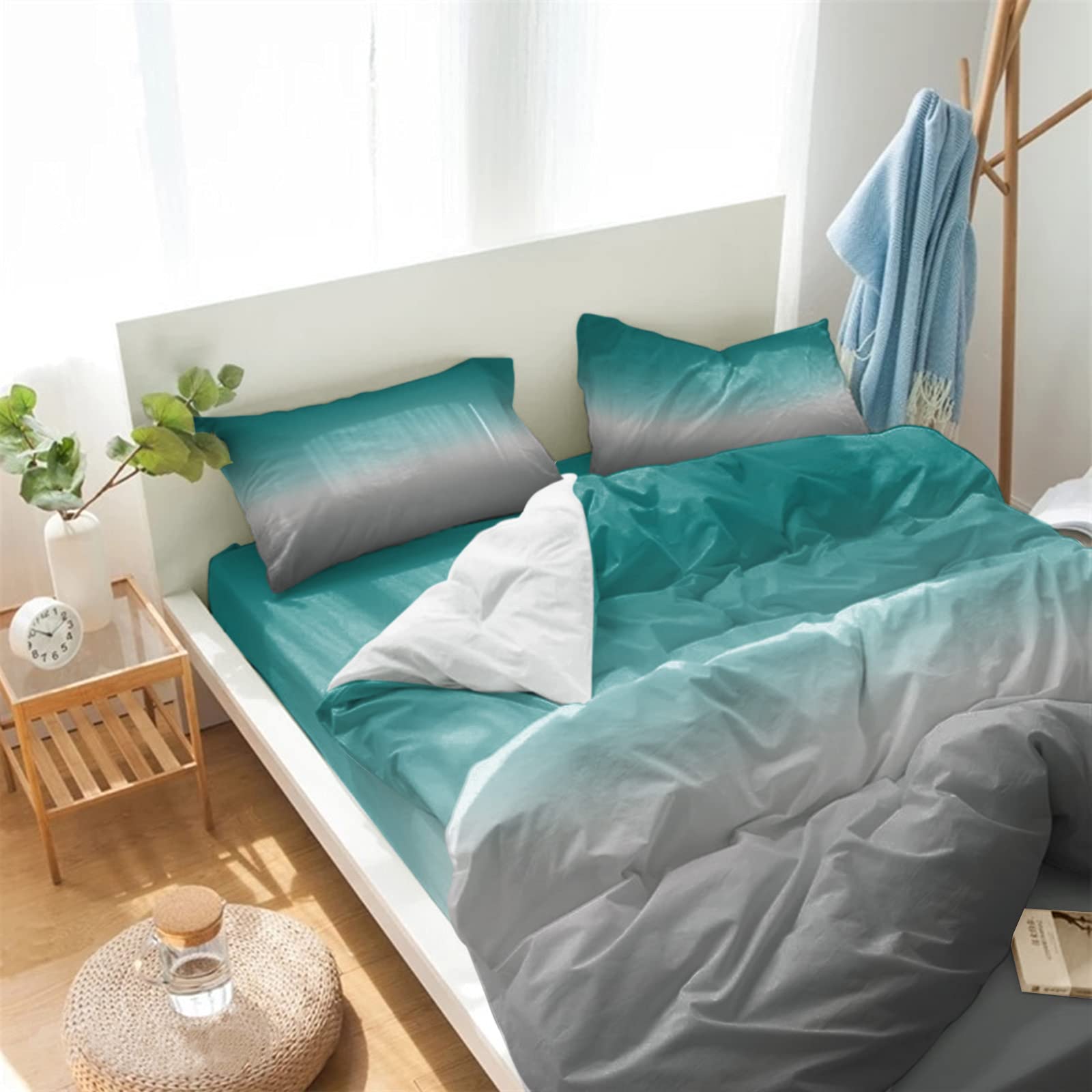 Ropa Cama Verano Juego De Colcha Floral MK Collection - Edredón Acolchado Turquesa Y Azul Tamaño King Colcha Lavable Máquina