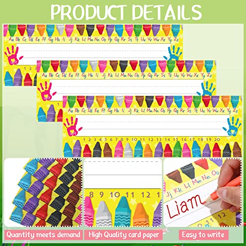 Faccito 40 Pcs Classroom Name Plate Bulk Traditional Manuscript Name Tag Flat Left or Right Alphabet with Adhesive Dots for School Classroom Student Desks Teaching(Crayon Style)