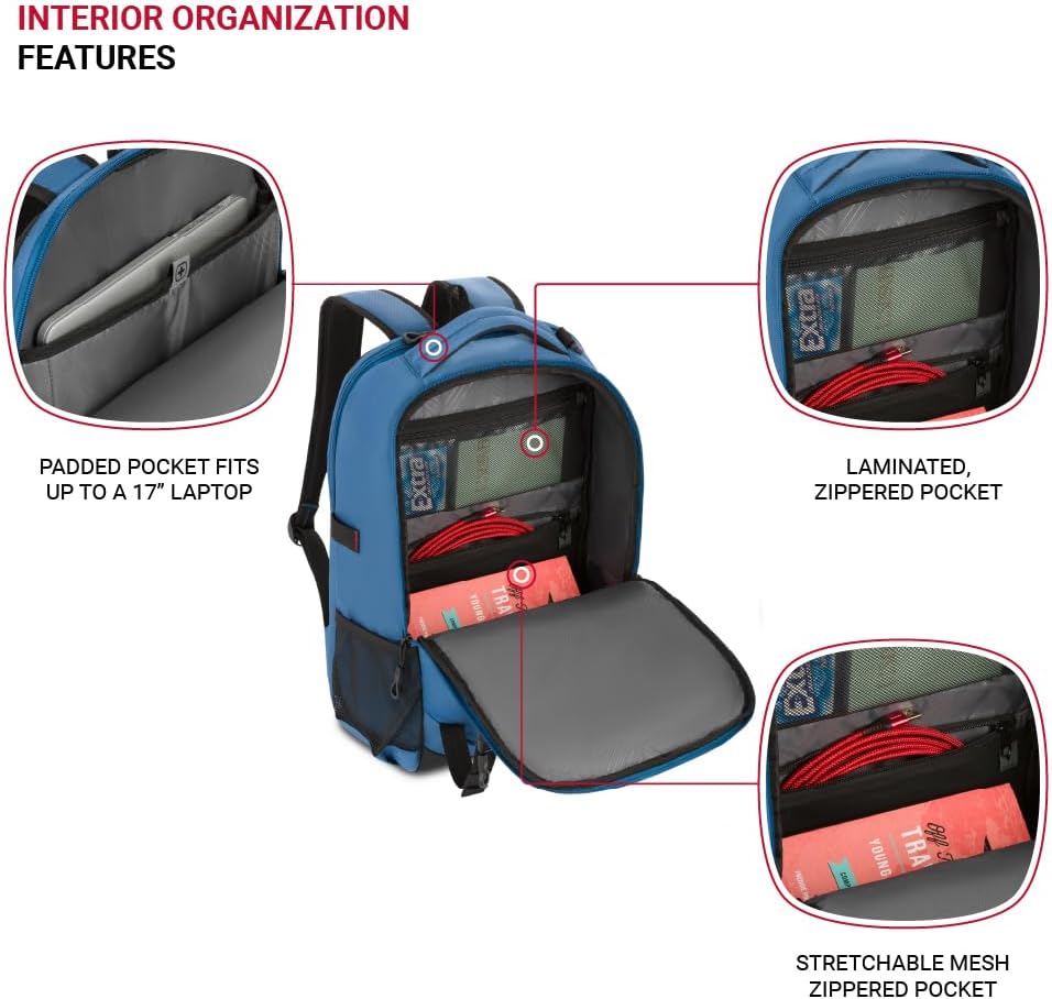 SwissGear Civic Pro Laptop Backpack, Navy, 18"x13.25"x7" - Image 4