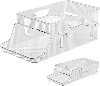 Organizador de latas de soda, estante de almacenamiento de bebidas, contenedor de refrigerador, diseño apilable transparente duradero, ideal para refrigerador, dormitorio, alquiler de hotel, 13.78 x