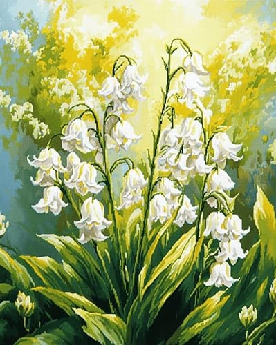 AxiangziK Cross Stitch Kit 16x20 inch,Lily of the Valley Stamped Cross Stitch Kit for Adult Beginners,Full Line DIY Embroidery for Home Decor Gift 40x50cm