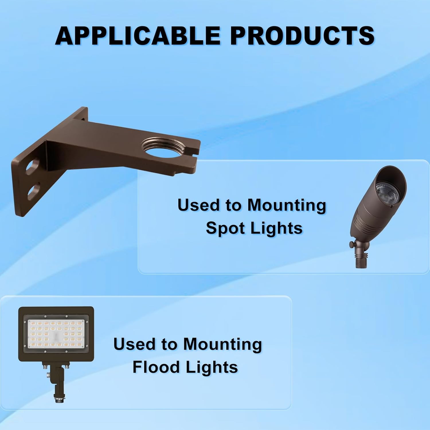 Landscape Lighting Gutter Brackets, Mounting Bracket Base Plate for Spotlights Spot Flood Lights, Outdoor Landscape Lighting Mounting Accessories, Die-Cast Aluminum, Bronze, Pack of 6