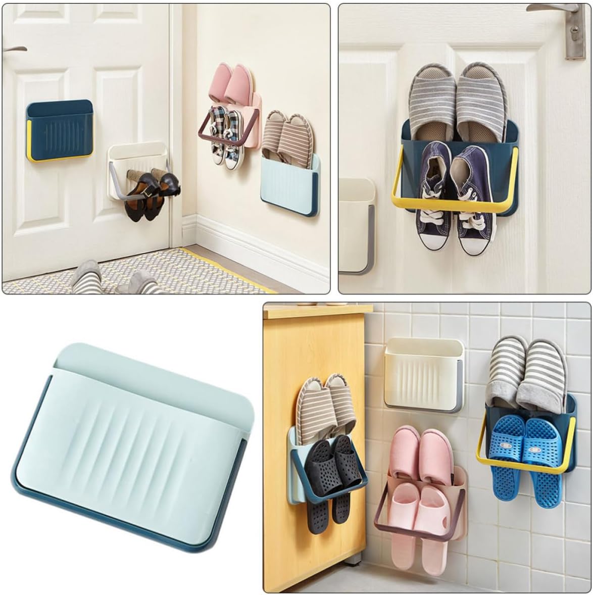 Shoe Color Rack Double Wall-Mounted Pp Design Layer White Material Stable and Firm Shoe Organizer for Saving in Classifying Random Space Household