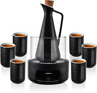 ZENS Sake Set with Warmer, 12 Ounce Embossed Ceramic Sake Bottle 6 Sake ...