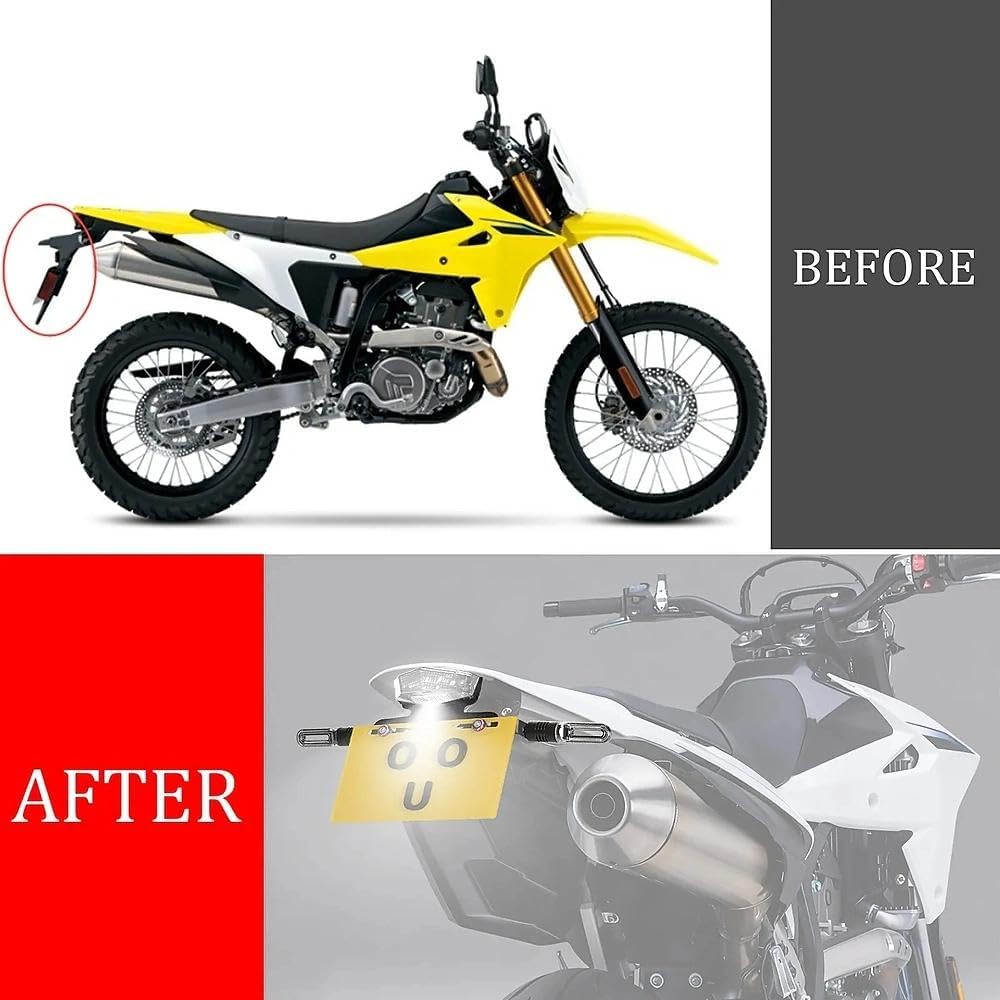 Plug & Play DRZ4S Short Fender Eliminator - DRZ4SM Tail Tidy Kit with Turn Signal Compatible With 2025 2026 DR-Z4S DR-Z4SM License Plate Bracket Equipped Rear Brake Tail Lights LED Blinkers(Clear)
