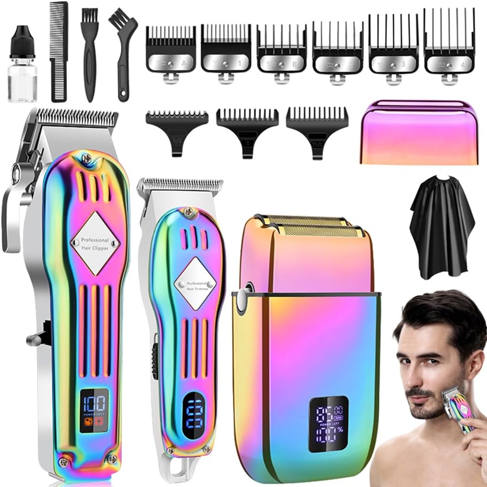 Professional Hair Trimmer Hair Clippers for Men, Nose Hair Trimmer Shaver Set,Cordless T-Blade Beard Trimmer Barber Clippers,Electric Razor Foil Shavers for Haircut Grooming Kit, Colorful