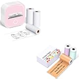 Ponek T02 Mini Printer (Pink with 3 Rolls Paper)+T02 3Color Paper (50mm x 3.5m & Keep 20 Years