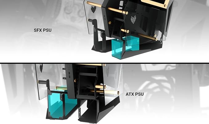 Gabinete para PC FSP Open Frame Gaming Streaming CMT710 T-wings Rojo, compatible con Extended ATX, doble cámara, dos paneles de vidrio templado, aluminio, iluminación ARGB central miniatura 7