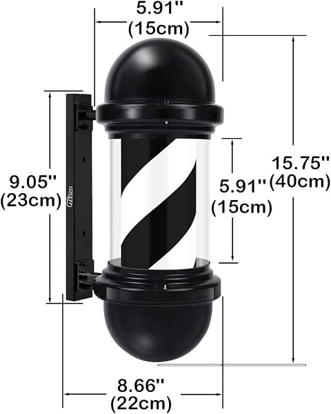WDZD Mini 40 cm Negro Poste Barbero Barber Pole - 2