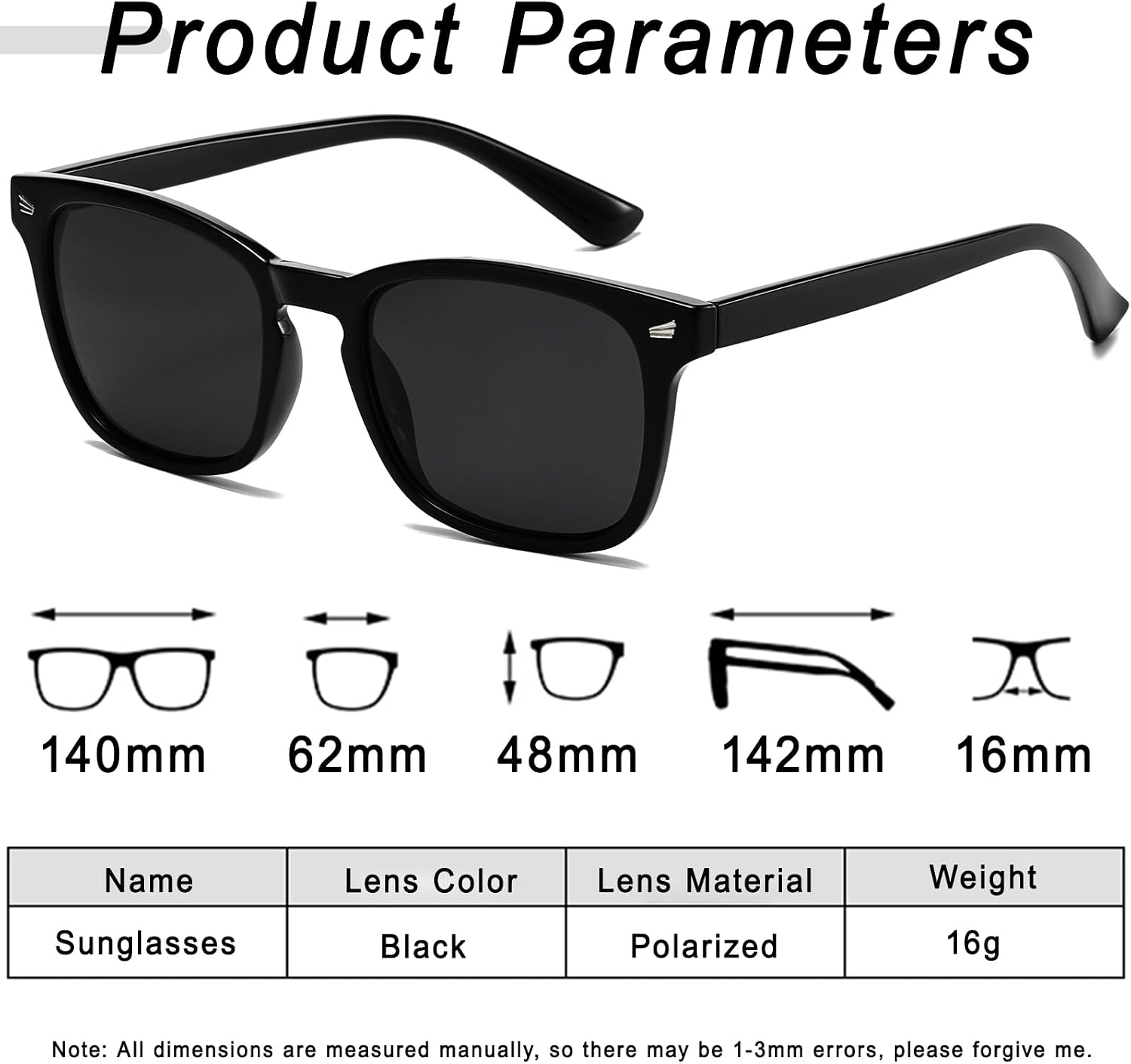 Polarized Sunglasses UV 400 Protection Retro Designer Style Fashion Black Sunglasses Woman and Men