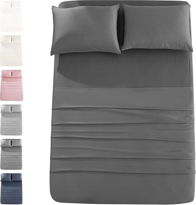 JOMO - Cooling Bed Sheets Queen Size - Dark Gray 4 Pack - 75 Viscose Derived from Bamboo