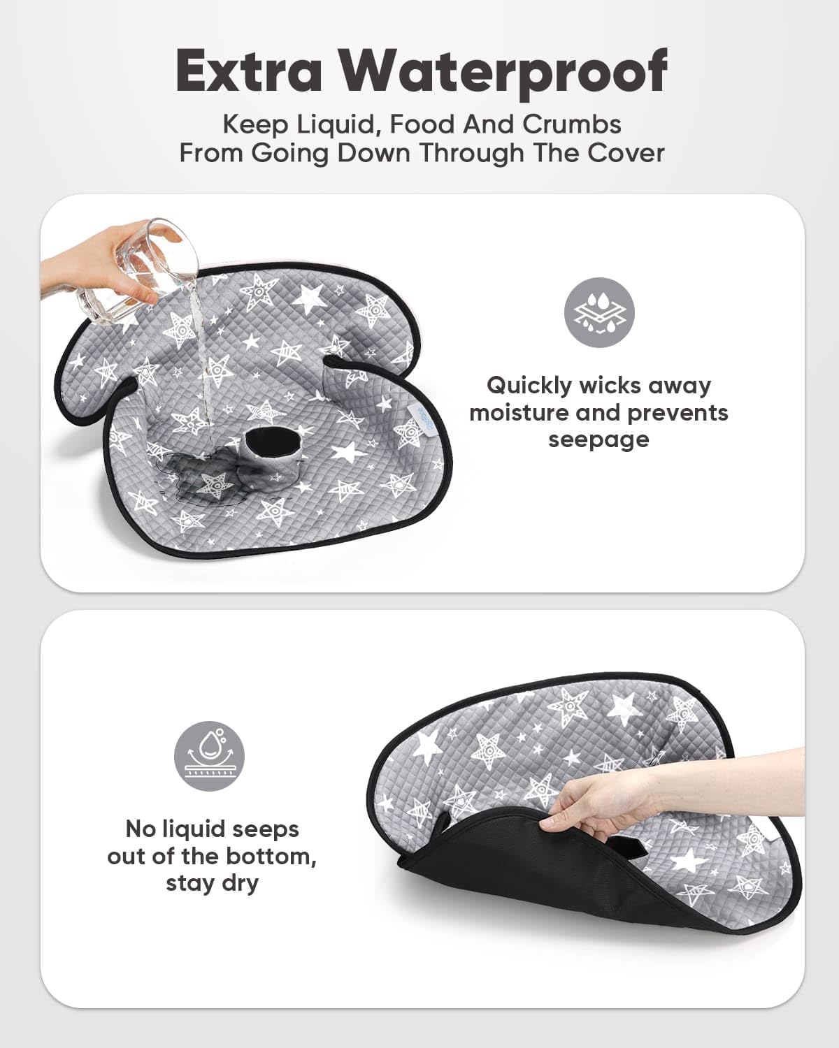 2 Pack Waterproof Baby Piddle Pads Carseat Potty Training Car Seat Protector, Waterproof Infant Car Seat Liner Cover to Prevent Pee, Leakproof and Washable (Gray Star)