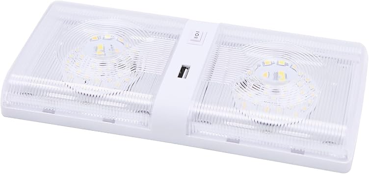 Facon 12V LED RV Interior Lights with USB Charger 5V/2.4A, Dual-Tone 3000K/4000K Smart Lighting Upgrade for RVs, Campers, Boats, Square Double Pancake RV Light