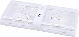 Facon 12V LED RV Interior Lights with USB Charger (5V/2.4A), Dual-Tone 3000K/4000K Smart Lighting Upgrade for RVs, Campers, Boats, Square Double Pancake RV Light