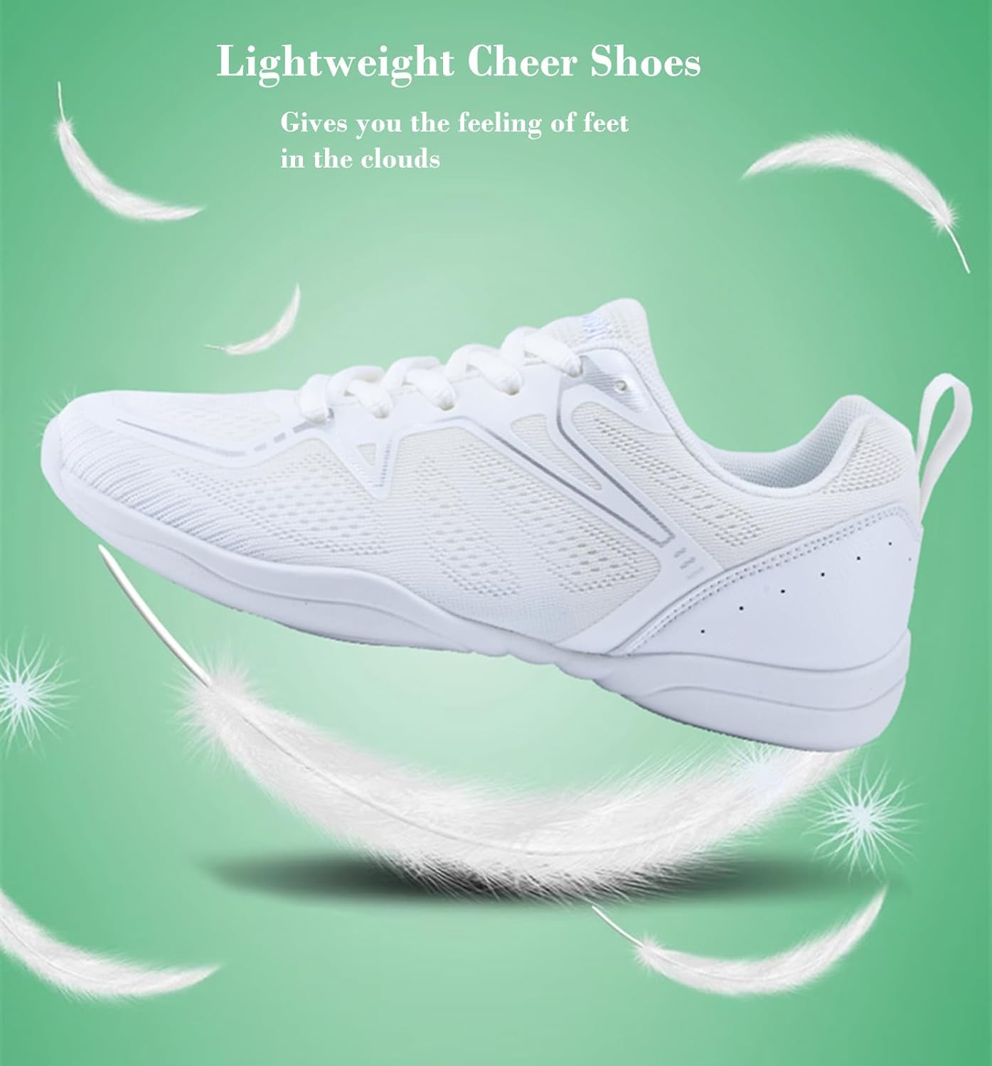 DADAWEN Girls Cheer Shoes White Cheerleading Shoes Dance Athletic Training Tennis Breathable Women Youth Lightweight Competition Cheer Sneakers