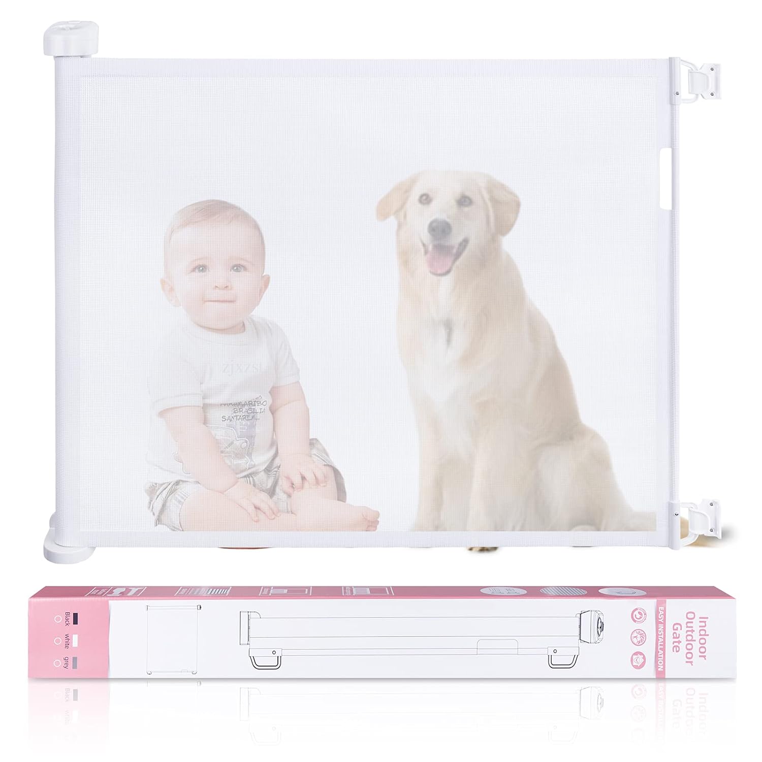 Babepai Retractable Baby Gates for Stairs, Dog Gates for Doorways, Mesh Baby Gate Extends to 72" Wide 34" Tall, Pet Gate Indoor Use for Hallways, Porch, Patio, Outdoor - White B-white 34" Tall x 72" Wide