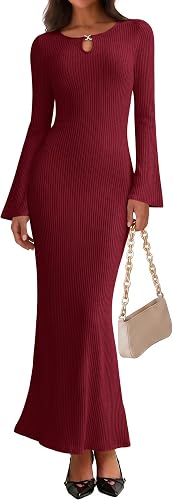 Women's Fall Long Sleeve Bodycon Maxi Sweater Dress