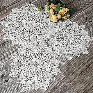3 Pcs Hand-crocheted Lace Doily Table Placemat Vintage Embroidery Round Placemat for Cup, Drink, Bowl, Pot, Plate