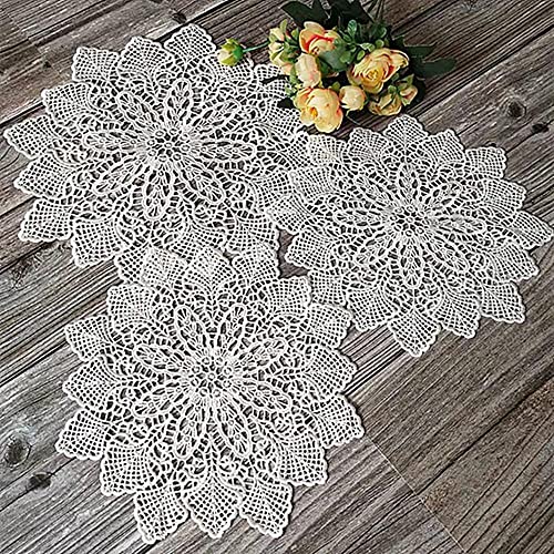 3 Pcs Hand-crocheted Lace Doily Table Placemat Vintage Embroidery Round Placemat for Cup, Drink, Bowl, Pot, Plate