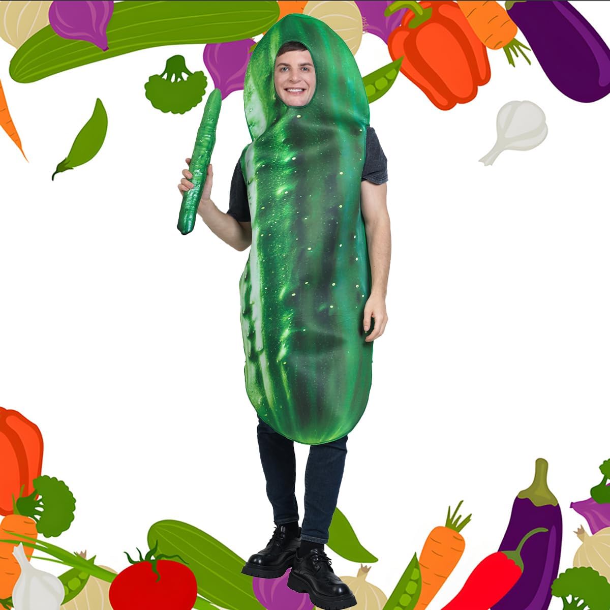 DSplay Adult Couple Pickle Costumes Cosplay Pickle Halloween Costume Fun Food Cucumber - Image 4