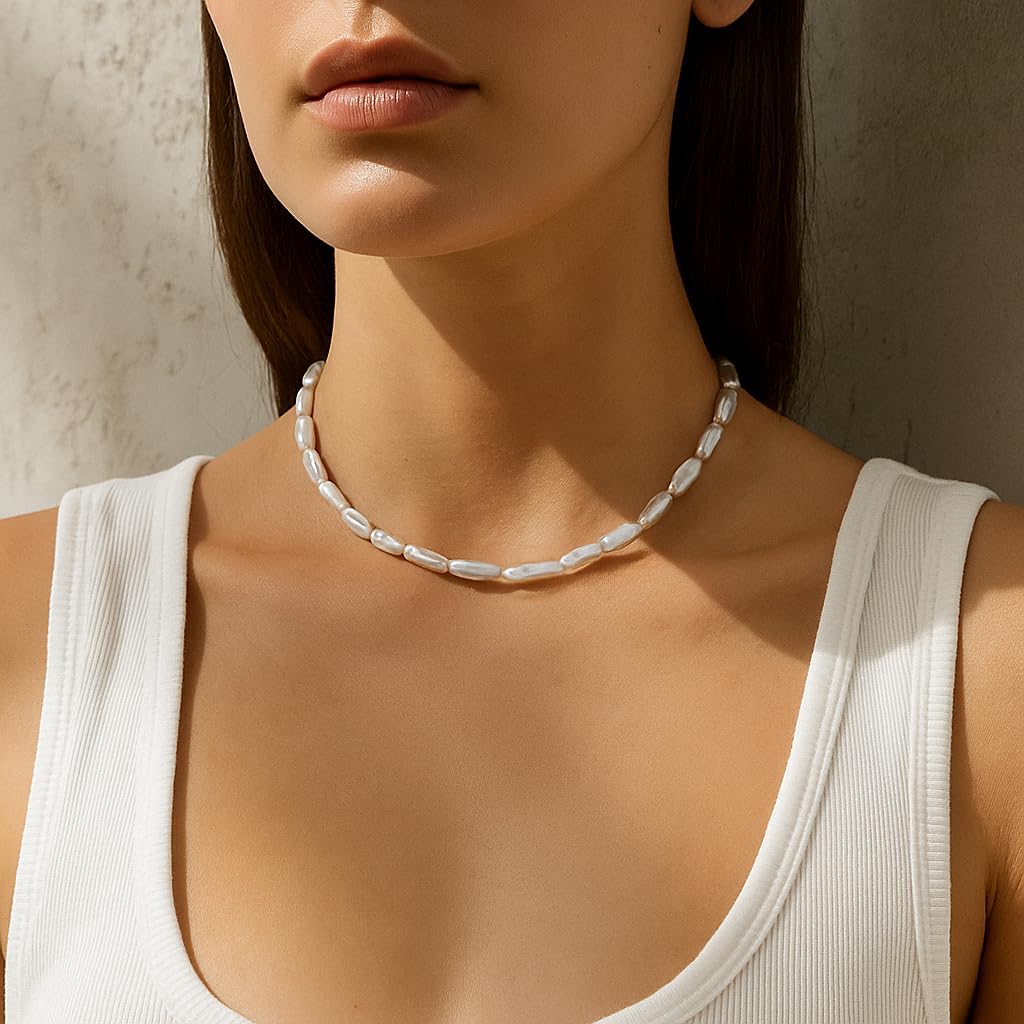 Chunky Pearl Choker Necklaces for Women,Irregular Pearl Beaded Choker Wedding Necklace Delicate Jewelry for Women Simple Bridesmaid Jewelry Gifts - Image 2
