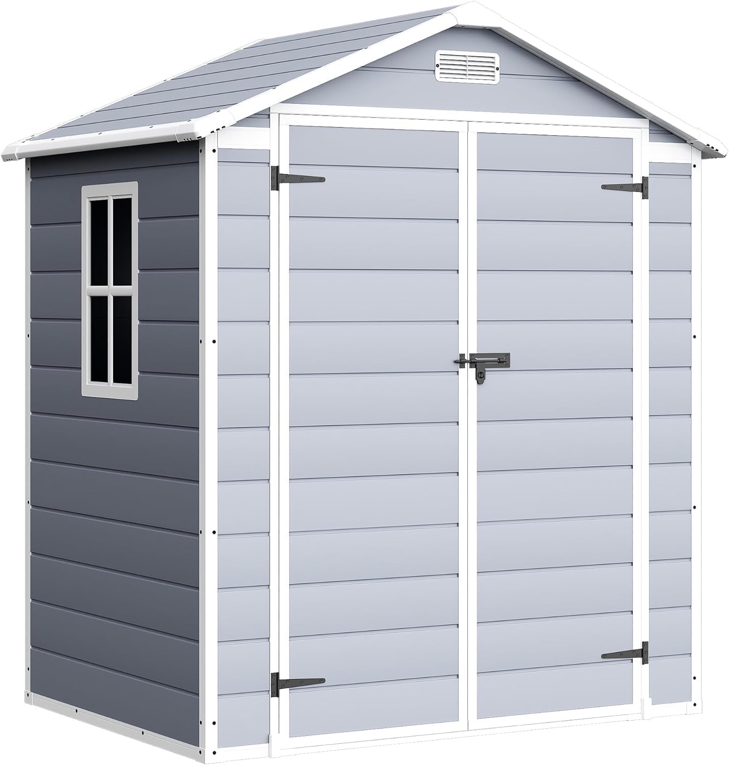 Devoko 6 x 4 FT Plastic Outdoor Storage Shed with Floor, Resin Garden Shed with Window, Outside Waterproof Tool Shed with Lockable Door for Backyard, Patio, Poolside, Light Grey