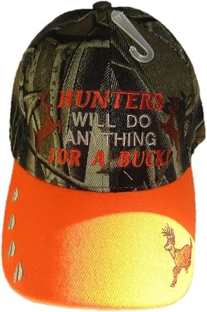 Hunters Will Do Anything For A Buck Orange Bill Camouflage Embroidered Cap Hat