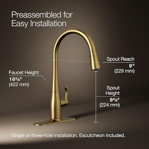 Miniatura 88 de KOHLER Simplice, llave abatible de cocina, 647-CP Mate negro,Cromo pulido,Latón cepillado vibrante.,Vibrant Stainless