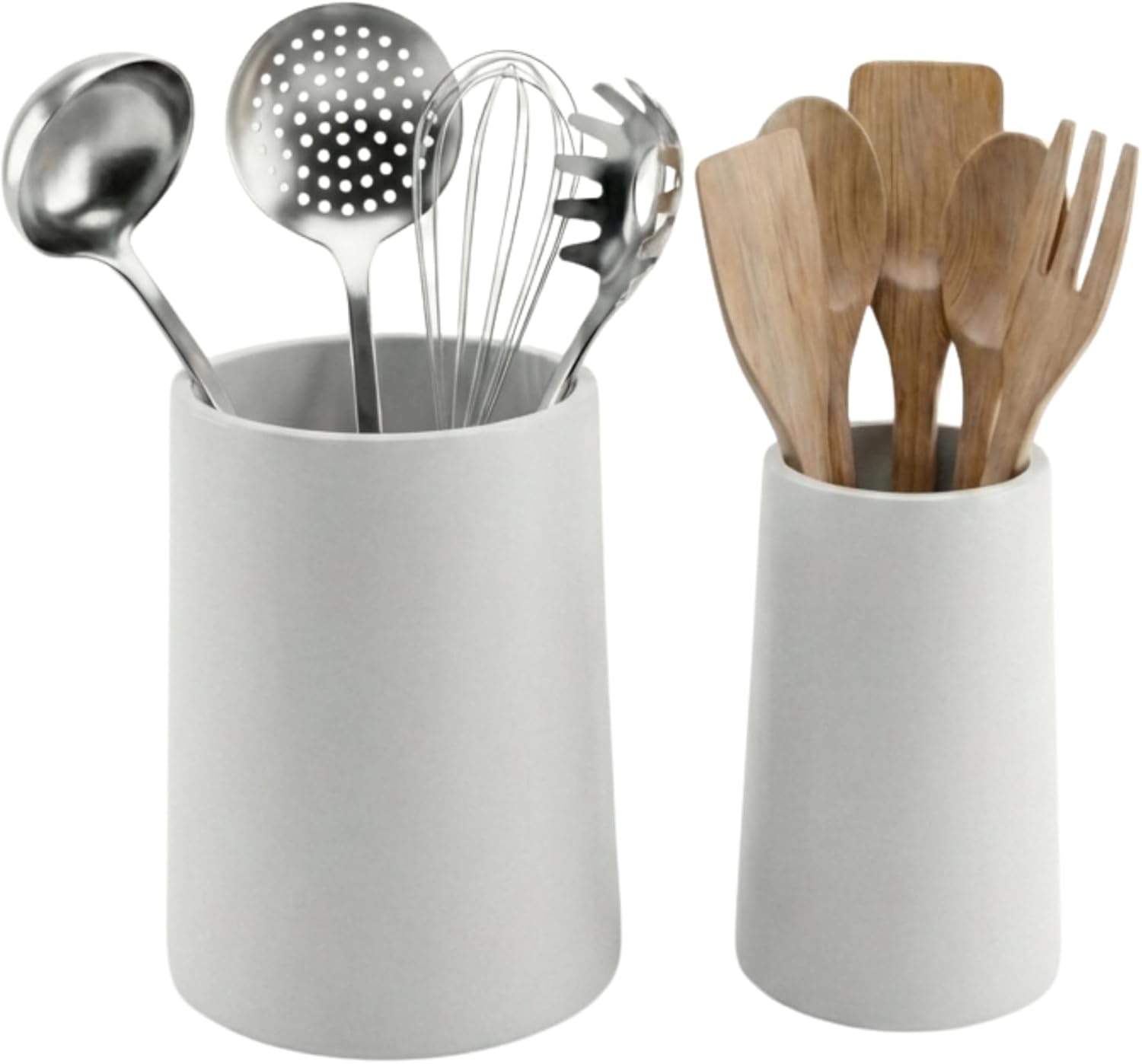Utensil Holder – 7" Tall x 5.2" Diameter Kitchen Utensil Organizer for Countertop (Matte White, 2 Pack)