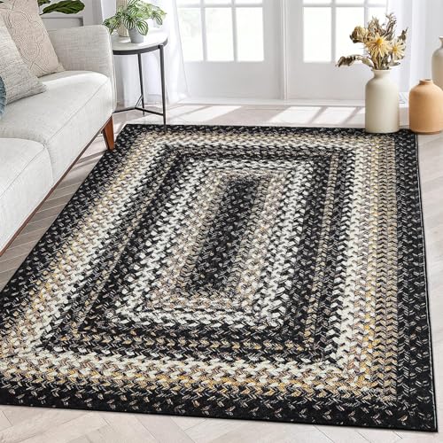 GarveeHome Hallway Runner Rug 2x8 Braided Printed Rustic Runner Washable Floor Cover Non Slip Boho Rug Indoor Throw Rug Farmhouse Bohemian Accent Long Carpet for Living Room Bedroom, Taupe