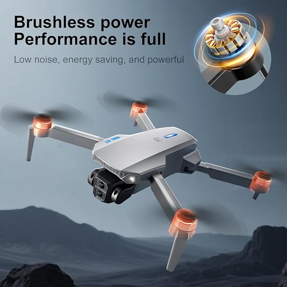 E88 PRO Drone with 4.91 Inches Screen Controller with SD card, 2 batteries, Brushless Motor, Optical Flow Localization, Active Obstacle Avoidance. (Gray-2 batteries)