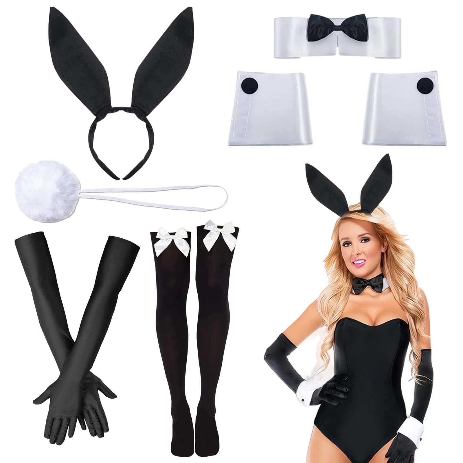 Disfraz de Conejita Playboy Sexy para Mujer - Atrevido Disfraz de Halloween, Incluye Accesorios de Conejo y Elementos de Playboy, Conjunto de Disfraz de Conejo para Adultos