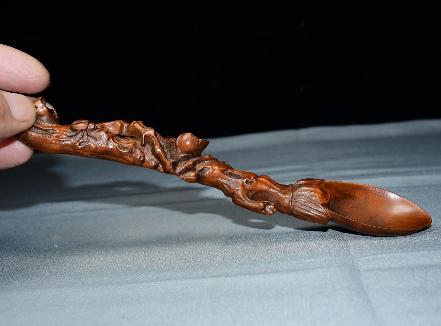 8" Old Boxwood Plum Blossom Tree Root Handle Tea Shovel Tea Ceremony Tool Spoon Study Amass Wealth Ornaments