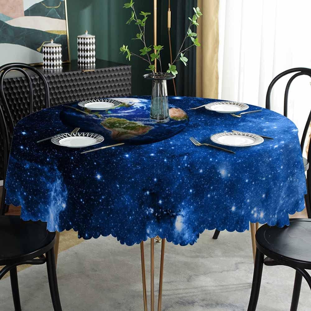 AOYEGO Blue Earth Table Cloth Universe Planets Stars Galaxy Fantastic Mystery Round Tablecloth 60 Inch for Dining Room, Party, Banquet (Pack of 2)