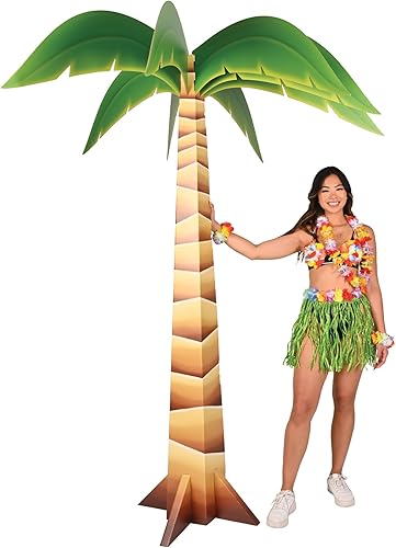 Miniatura 4 de Beistle Cartón grande de 7 pies 3 pulgadas x 6 pies para fiesta hawaiana 3-D palmera fotográfica, tema Luau fondo de fotografía tropical