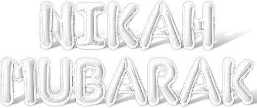 Letter Balloons - NIKAH MUBARAK 16" Inch Alphabet Letters Foil Mylar Balloon Nikah Party Banner (White)