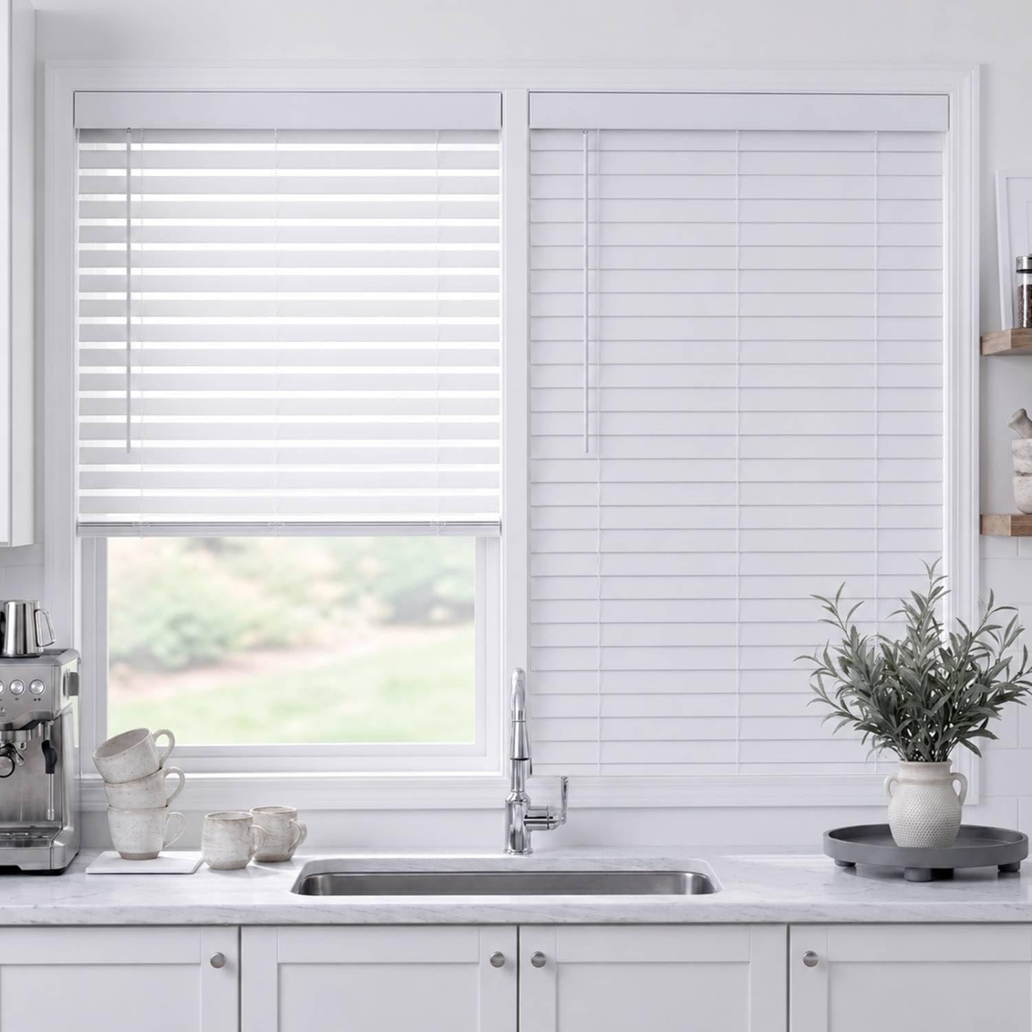 TEDNOVA 2" Cordless Faux Wood Blinds, Room Darkening Horizontal Window Blinds with Standard Valance, Moisture Resistant Blind for Bedroom, Bathroom and Kitchen, White, 24" W X 36" H