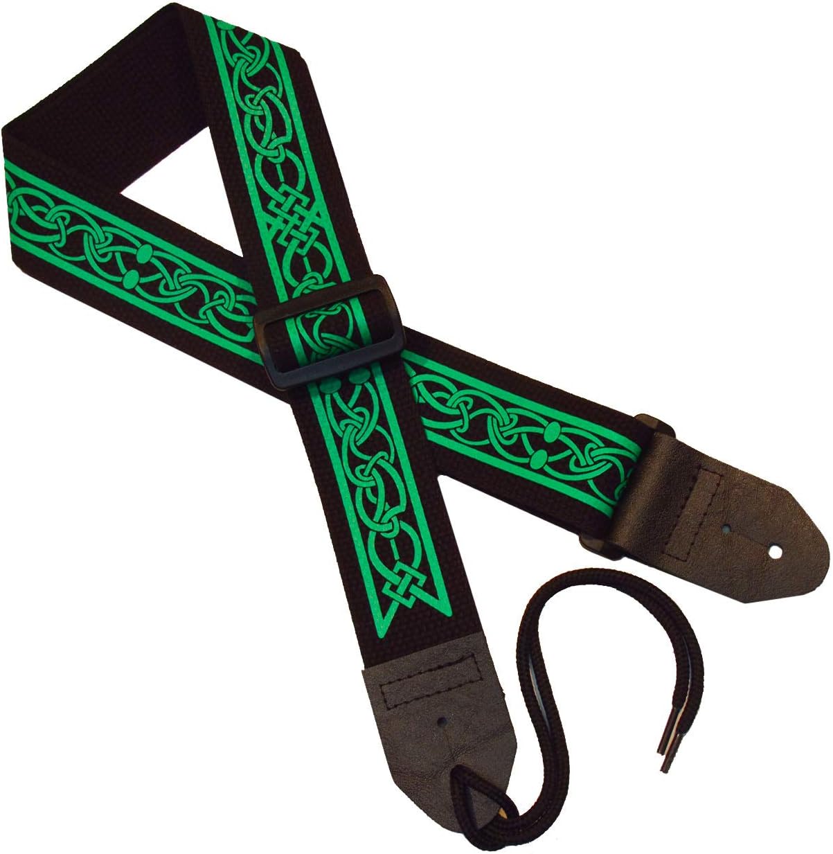 LegacystrapsCeltic Knot 2โ Cotton Guitar Strap - Celtic Design #2 - Green on Black
